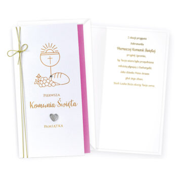 Kartka okolicznościowa – Komunia Święta, różowa – Kartki na Komunię – Szalony.pl