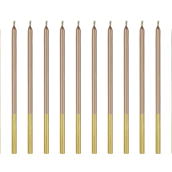 Świeczki – długie gładkie – różowe złoto, 14 cm (12 szt.) – Dekoracje imprezowe – Szalony.pl