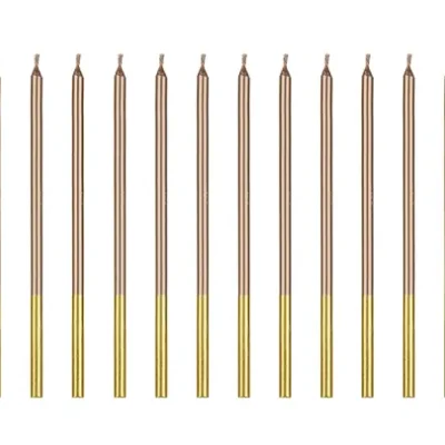 Świeczki – długie gładkie – różowe złoto, 14 cm (12 szt.) – Dekoracje imprezowe – Szalony.pl