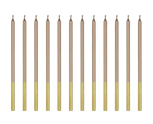 Świeczki - długie gładkie - różowe złoto, 14 cm (12 szt.)