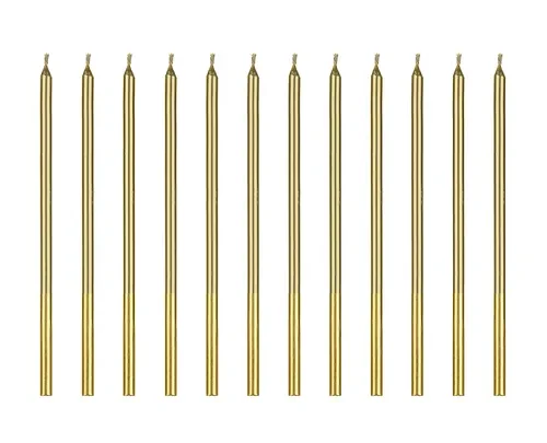 Świeczki - długie gładkie - złote, 14 cm (12 szt.)