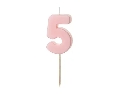 Świeczka - Cyfra "5" - jasny różowy, 5.5 cm