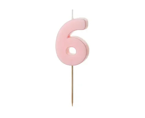Świeczka - Cyfra "6" - jasny różowy, 5.5 cm