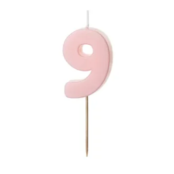 Świeczka – Cyfra “9” – jasny różowy, 5.5 cm – Dekoracje imprezowe – Szalony.pl