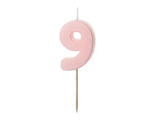 Świeczka - Cyfra "9" - jasny różowy, 5.5 cm