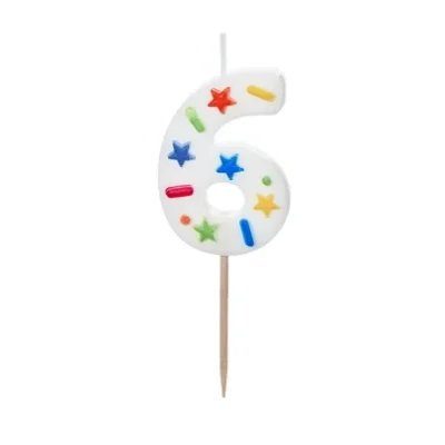 Świeczka – Cyfra “6” – biała konfetti, 5.5 cm – Dekoracje imprezowe – Szalony.pl