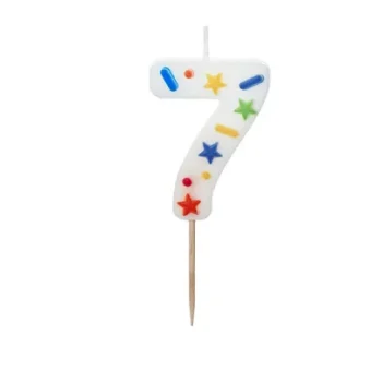 Świeczka – Cyfra “7” – biała konfetti, 5.5 cm – Dekoracje imprezowe – Szalony.pl