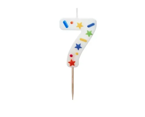 Świeczka - Cyfra "7" - biała konfetti, 5.5 cm