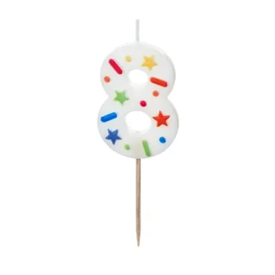 Świeczka – Cyfra “8” – biała konfetti, 5.5 cm – Dekoracje imprezowe – Szalony.pl