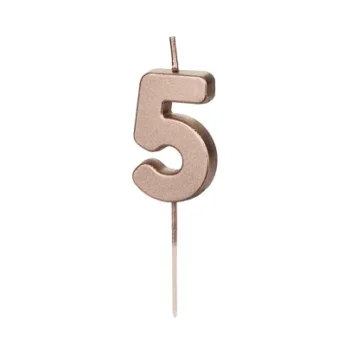 Świeczka – Cyfra “5” – różowe złoto, 4.5 cm – Dekoracje imprezowe – Szalony.pl