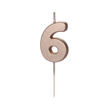 Świeczka – Cyfra “6” – różowe złoto, 4.5 cm – Dekoracje imprezowe – Szalony.pl