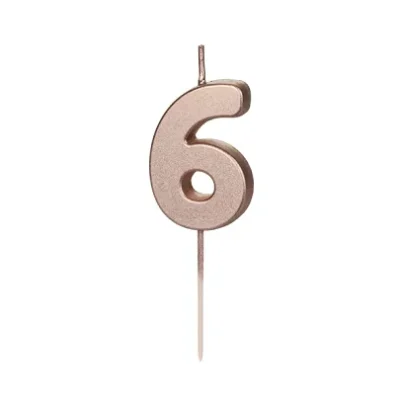 Świeczka – Cyfra “6” – różowe złoto, 4.5 cm – Dekoracje imprezowe – Szalony.pl