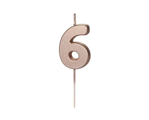 Świeczka - Cyfra "6" - różowe złoto, 4.5 cm