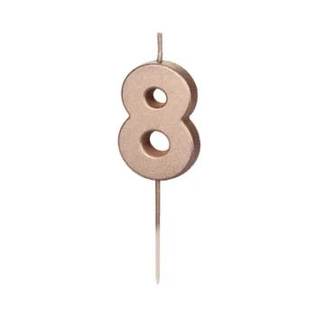 Świeczka – Cyfra “8” – różowe złoto, 4.5 cm – Dekoracje imprezowe – Szalony.pl