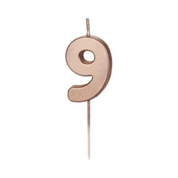 Świeczka – Cyfra “9” – różowe złoto, 4.5 cm – Dekoracje imprezowe – Szalony.pl
