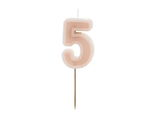 Świeczka - Cyfra "5" - brudny róż, 6 cm