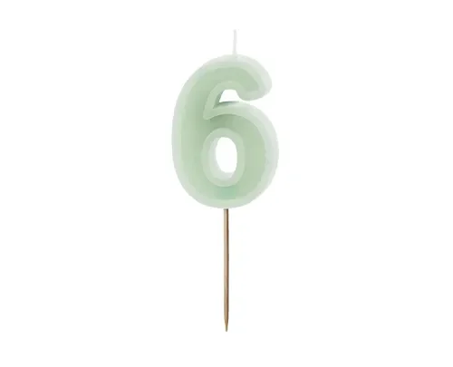 Świeczka - Cyfra "6" - zielona, 6 cm