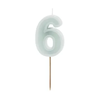 Świeczka – Cyfra “6” – jasna mięta, 6 cm – Dekoracje imprezowe – Szalony.pl