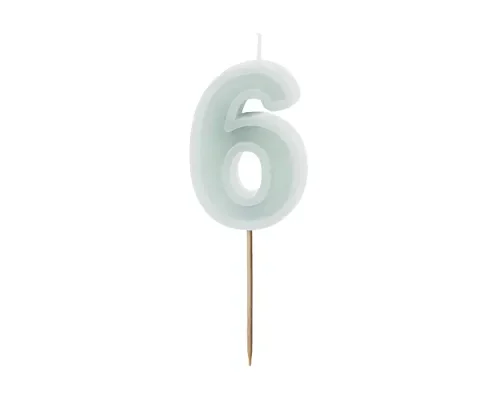 Świeczka - Cyfra "6" - jasna mięta, 6 cm