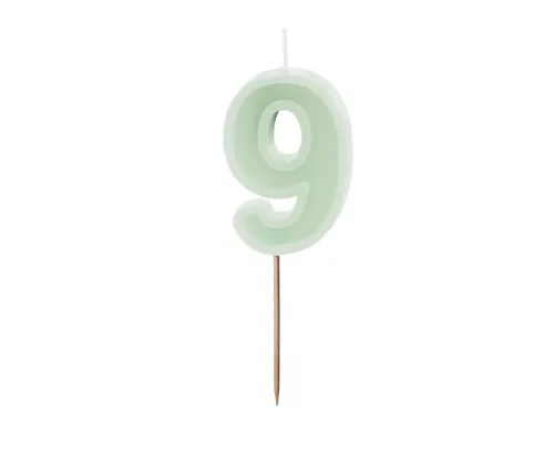 Świeczka - Cyfra "9" - zielona, 6 cm