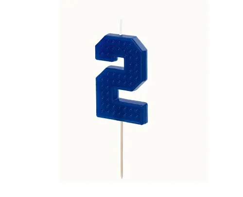 Świeczka - Cyfra "2" - niebieski klocki, 6 cm