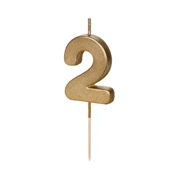 Świeczka – Cyfra “2” – złota, 4,5 cm – Dekoracje imprezowe – Szalony.pl