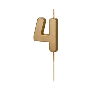 Świeczka – Cyfra “4” – złota, 4.5 cm – Dekoracje imprezowe – Szalony.pl