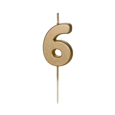 Świeczka – Cyfra “6” – złota, 4.5 cm – Dekoracje imprezowe – Szalony.pl