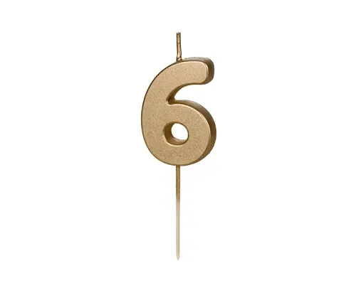 Świeczka - Cyfra "6" - złota, 4.5 cm