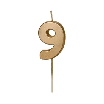 Świeczka – Cyfra “9” – złota, 4.5 cm – Dekoracje imprezowe – Szalony.pl