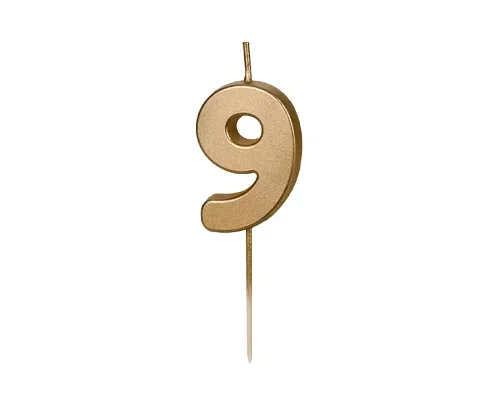 Świeczka - Cyfra "9" - złota, 4.5 cm