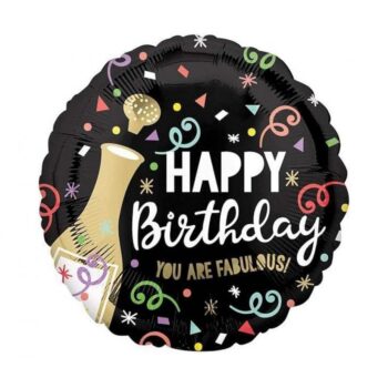 Balon bez helu: Happy Birthday, szampan, 18″ – Balony foliowe – Szalony.pl