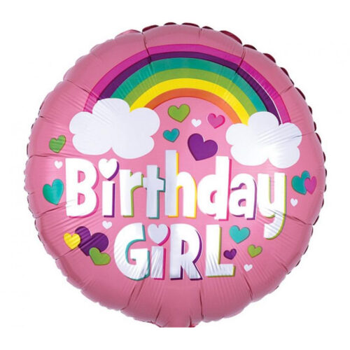Balon z helem: Birthday Girl, tęcza, 18"