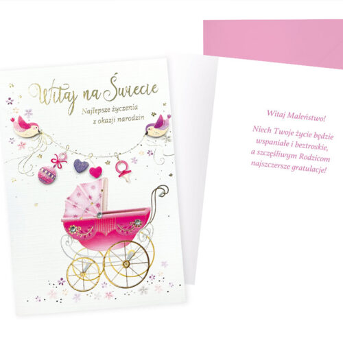 Kartka okolicznościowa - Witaj na świecie, wózek