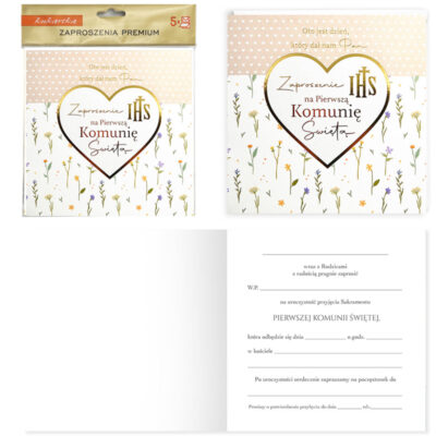 Zaproszenia – Na pierwszą komunię, kwiatki i serce – Wszystkie produkty – Szalony.pl