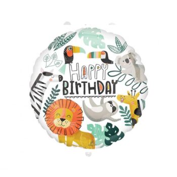 Balon bez helu: Happy Birthday, zwierzaki, 18″ – Balony foliowe – Szalony.pl