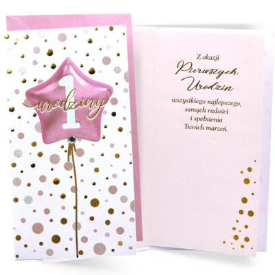 Kartka urodzinowa – 1 urodziny, róż – Kartki na roczek – Szalony.pl