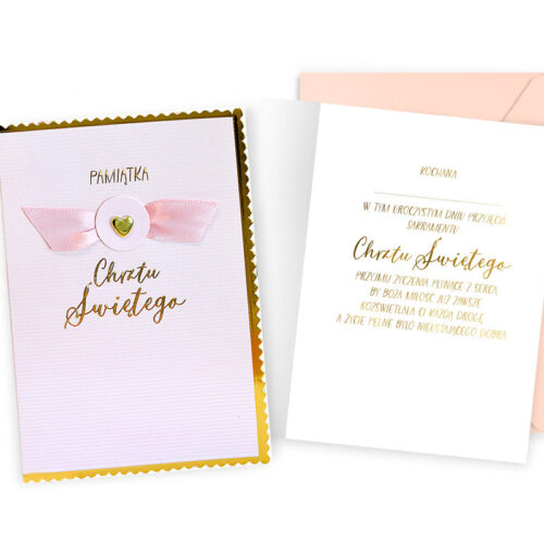 Kartka okolicznościowa - Chrzest, różowa wstążka