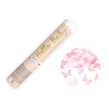 Tuba konfetti – Różowe motylki, 20cm – Dekoracje na Baby Shower – Szalony.pl