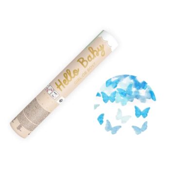 Tuba konfetti – Niebieskie motylki, 20cm – Dekoracje na Baby Shower – Szalony.pl