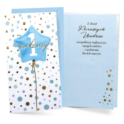 Kartka urodzinowa – 1 urodziny, niebieska – Wszystkie produkty – Szalony.pl