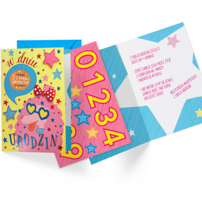 Kartka urodzinowa – Różowy pudel, naklejki z cyferkami – Kartki urodzinowe – Szalony.pl