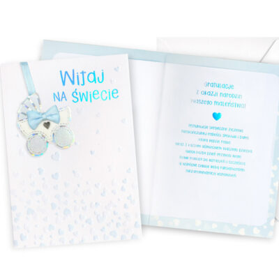 Kartka okolicznościowa – Narodziny, wózek nieb. – Kartki na narodziny – Szalony.pl