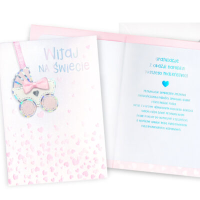 Kartka okolicznościowa – Narodziny, różowy wózek – Kartki na narodziny – Szalony.pl