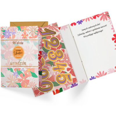 Kartka urodzinowa – Kwiaty, naklejki z cyferkami – Kartki urodzinowe – Szalony.pl