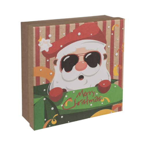 Pudełko prezentowe - Mikołaj w okularach, 18x18 cm