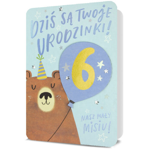 Kartka urodzinowa - Miś, naklejki z cyferkami