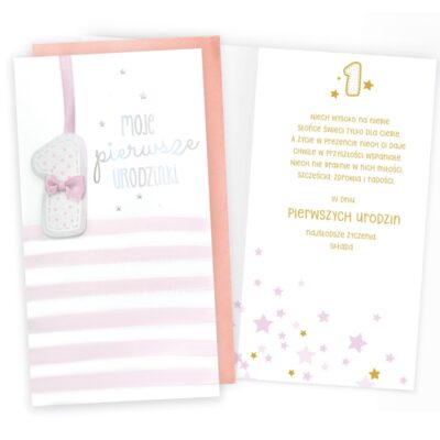 Kartka urodzinowa – Moje pierwsze urodziny, różowa – Kartki na roczek – Szalony.pl