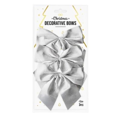 Kokardy świąteczne – srebrne, 12cm 3 szt – Dekoracje na Boże Narodzenie – Szalony.pl