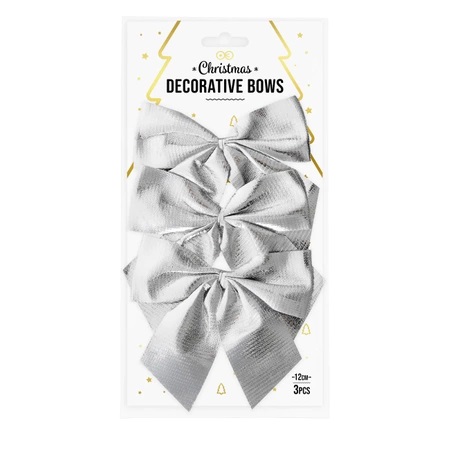 Kokardy świąteczne - srebrne, 12cm 3 szt